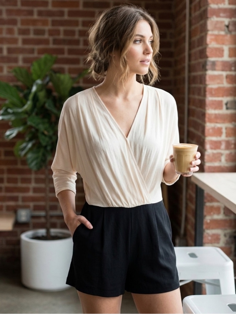 RACHEL Rachel Roy Cream Textured Top